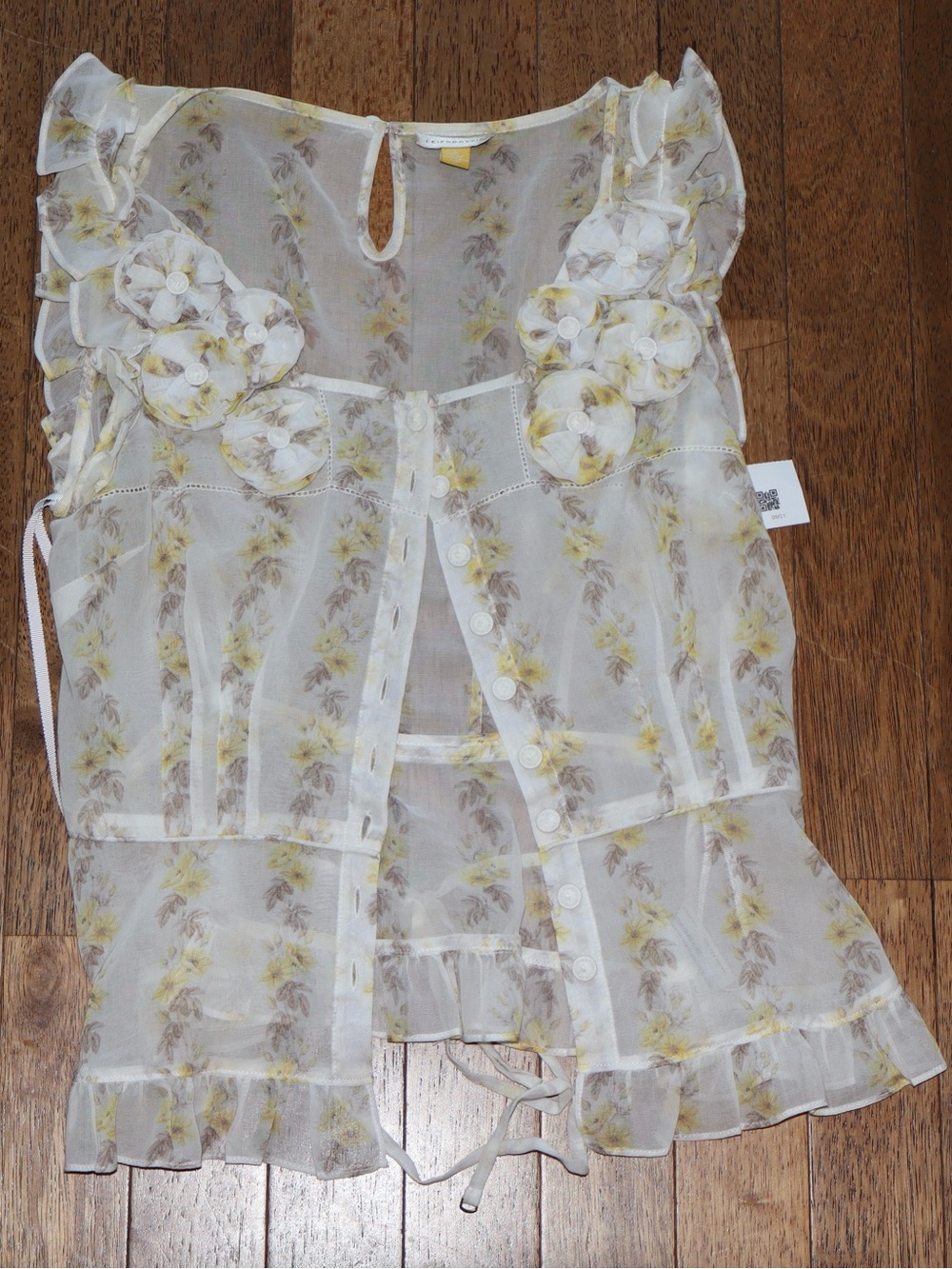 leifsdottir Sheer Floral Ruffle Camisole in Cream and Yellow